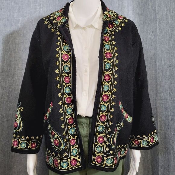 Unique Vintage Wool Embroidered Jacket 90s PASSPORTS OF PIER 1 Indian Women's M - Picture 3 of 16